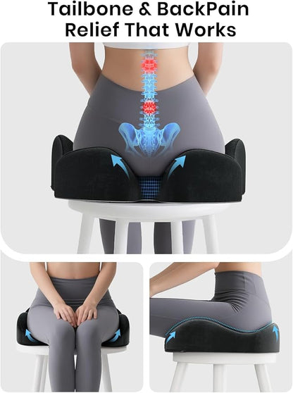 Benazcap Large Memory Foam Office Chair Cushion Seat Pad, Ergonomic Seat Cushion for Sciatica, Tailbone & Back Pain Relief, Car Seat Cushions for Driving
