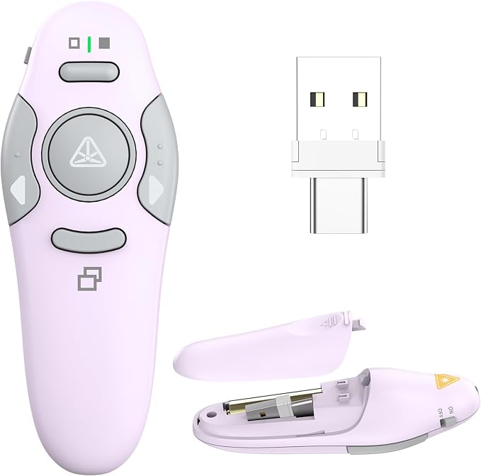 QUI Presentation Clicker Wireless Presenter Remote Clicker for PowerPoint Presentation Remote, PowerPoint Slide Advancer for Mac/Windows/Google Slide/Keynote, Purple, A-C