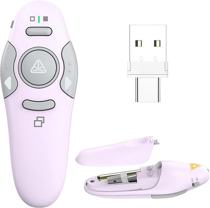 QUI Presentation Clicker Wireless Presenter Remote Clicker for PowerPoint Presentation Remote, PowerPoint Slide Advancer for Mac/Windows/Google Slide/Keynote, Purple, A-C