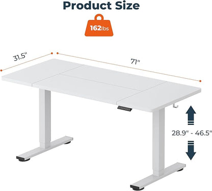 Standing Desk,Large 71x31 Inches Height Adjustable Stand Up Desks with Cable Management, Home Office Computer Desk 2 Box Packaging with Cup Holder & Memory Preset,White