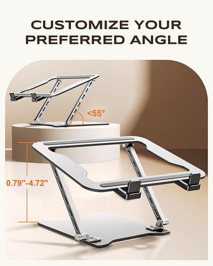 RIWUCT 2026 Ultra-Slim Portable Laptop Stand for Desk, Height Adjustable & Dual-Bar Support Laptop Riser Holder, Ventilated Computer Printer Stand, Compatible with MacBook/Dell/HP(10-15.6")
