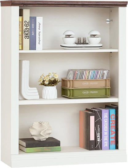 RWYHG 43" White Tall Bookshelf Set of 2,3-Tier Thick Wooden Book Shelf with Adjustable Shelves,Free Standing Farmhouse Bookcase with Open Display Storage,Floor Vintage Bookshelves for Living Room