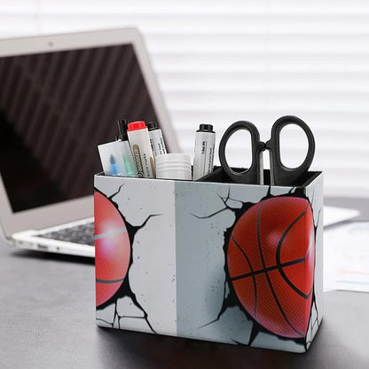 Niapessel Pencil Holder for Desk, Basketball Ball Pen Holder Storage Desktop Pen Organizer Desk Pencil Organizer Makeup Brush Holder for Office School College Leather