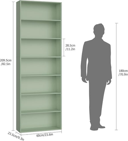 FACBOTALL 82" Tall Bookshelf, 7-Tier Open Shelves Bookcase, Freestanding Display Storage Shelves, Tall Bookcase Home Decor Furniture for Home Office, Living Room, Bedroom, Green
