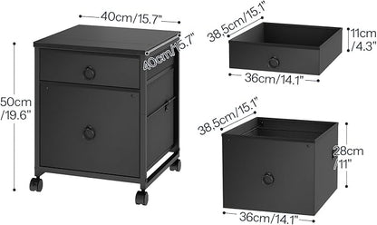 HOOBRO File Cabinet, 2-Drawer Vertical Mobile Office Cabinet, Rolling Printer Stand, for A4/Letter Size Files, Nonwovens Drawer, for Home Office, Black BB21WJ01