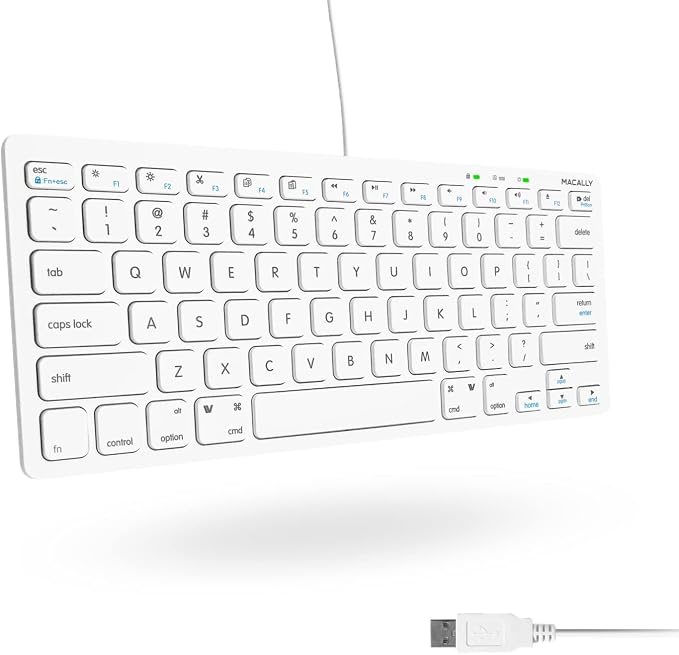 Macally USB Wired Keyboard for Mac and Windows PC - Plug and Play Apple Keyboard with 78 Scissor Switch Keys and 13 Shortcut Keys - Compact & Small that Saves Spaces and Looks Great - White