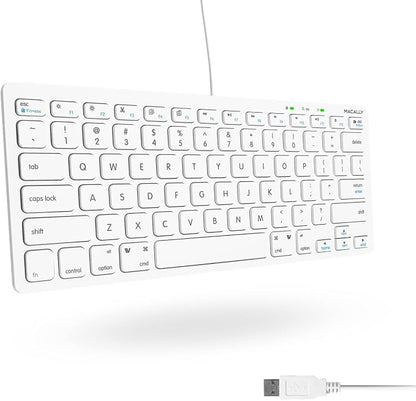 Macally USB Wired Keyboard for Mac and Windows PC - Plug and Play Apple Keyboard with 78 Scissor Switch Keys and 13 Shortcut Keys - Compact & Small that Saves Spaces and Looks Great - White
