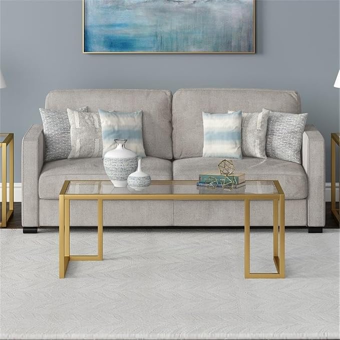 Henn&Hart 45" Wide Rectangular Coffee Table in Brass, for Home, Living Room, Bedroom, Entertainment Room, Office