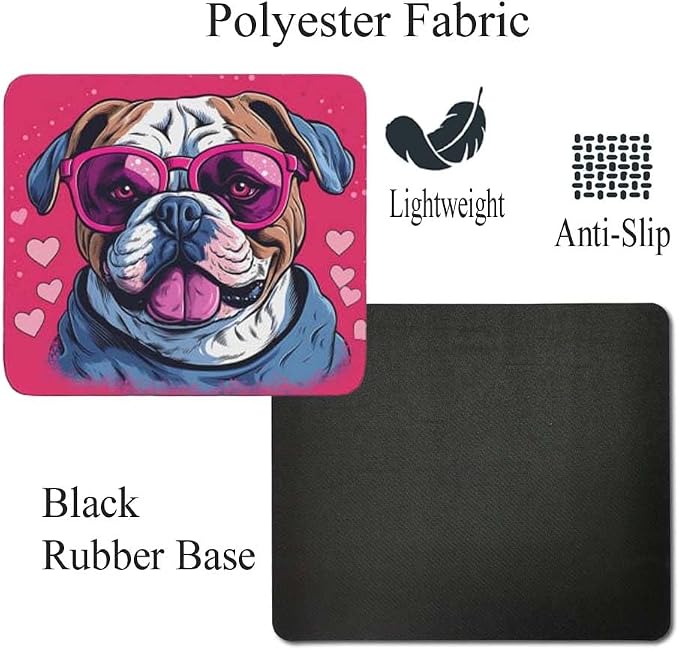 Pink Mousepad Glamour Dog Bulldog Mouse Pad for Home Office Gaming Working Desk Computer Desktop Accessories Non-Slip Rubber Mousepad for Dog Lovers