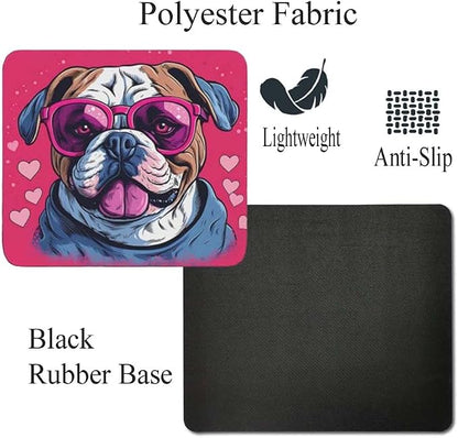 Pink Mousepad Glamour Dog Bulldog Mouse Pad for Home Office Gaming Working Desk Computer Desktop Accessories Non-Slip Rubber Mousepad for Dog Lovers