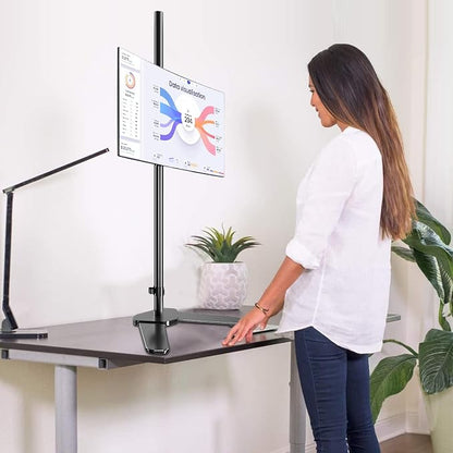 Single Tall Monitor Mount, Extra Long Computer Stand with 47 inch Pole, Floor Computer Stand, Free-Standing Monitor Desk Mount Support 13 to 27 inch Screen,22lbs