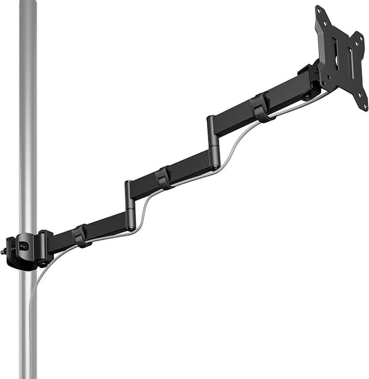 monTEK Universal Pole Monitor Arm 25 Inch Extra Long Reach - Single Desk Mount for 17-32 inch Screens, Steel Full Motion Mount, VESA 75/100mm, 636mm Extension