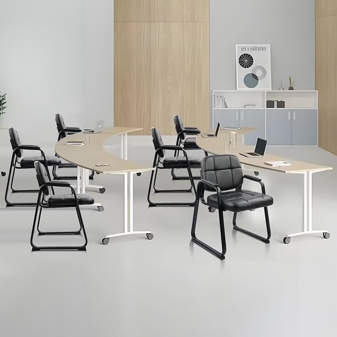 CLATINA Waiting Room Guest Chair with Bonded Leather Padded Arm Rest for Office Reception and Conference Desk Black with Sled Base 2 Pack