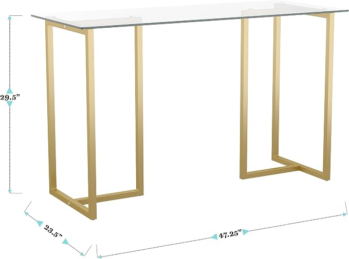 Martha Stewart Eli Home Office Desk with Glass Top and Steel Frame, Polished Brass