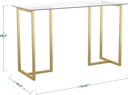 Martha Stewart Eli Home Office Desk with Glass Top and Steel Frame, Polished Brass