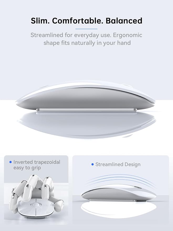 RAPIQUE R306C USB C Wireless Mouse for MacBook, Type-C 2.4GHz Portable Computer Mouse with USB-C Receiver, Silent Click, Slim Cordless Mouse, 3-Speed DPI, for iPad, Chromebook, Laptop, MacOS - White