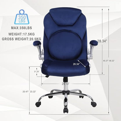 Executive Office Chair with Lumbar Support, Back Support Office Chairs with Wheels, 90-120°Rocking High Back Ergonomic Desk Chair with Flip-up Armrs, Home Computer Chair (Blue)