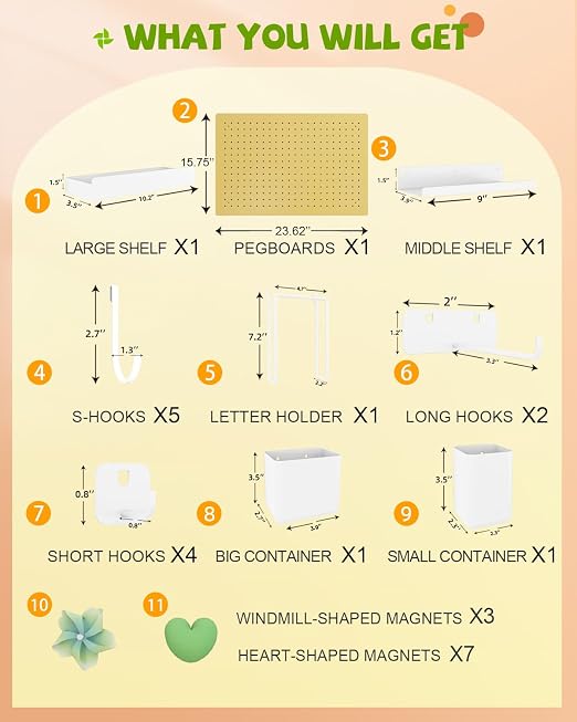 Metal Pegboard Kit — Carbon Steel Pegboards with 26 Accessories, Pegboard Wall Organizer for Home, Office, Study Room, Kitchen, Craft Room & Gaming Setup — 24″ × 16″ Yellow Peg Board