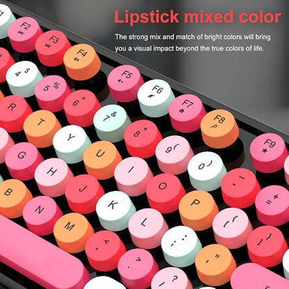 GTSP Colorful Wireless Keyboard and Mouse Combo, Cute Keyboard Retro Typewriter with Round Keycaps for Computer Laptop Desktops PC Mac 2.4GHz Dropout-Free Connection (Multicolor Black)