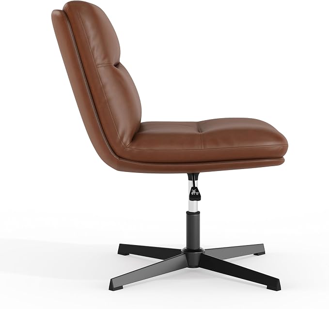 Flash Furniture Chloe Commercial Mid-Back Swivel Office Chair, Padded LeatherSoft, Adjustable Height, Ergonomic Mid-Rise Back, Armless, Stationary, Cognac/Black