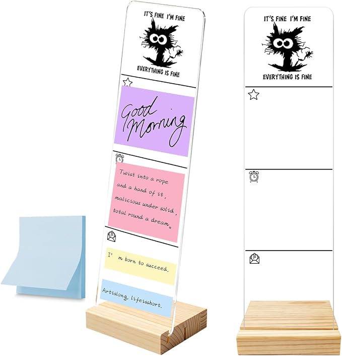 Monitor Memo Board with Removable Wooden Base Acrylic Portable Sticky Note Holder, It's Fine I'm Fine Everything is Fine Logo Office Desk Desk Set Sticky Notes 100 Sheets