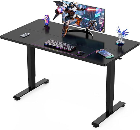 Veken 55 Inch Large Electric Standing Gaming Desk, Heights Adjustable,Sit to Stand Up, Work Home Office Computer Table for Study, Walking Pad, Writing, and Games, Wooden Desktop Desks, Black | Height Adjustable Sit Stand Up Computer Tables for Home Off...