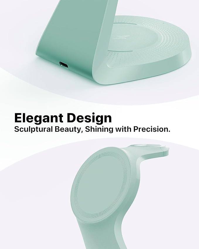 LONGCONN 3 in 1 Wireless Charging Station for Apple Devices with MagSafe | Charging for iPhone 17/Air/16/15/14/13, AirPods, Apple Watch, Weighted Stable Charging Stand, USB-C Adapter Included