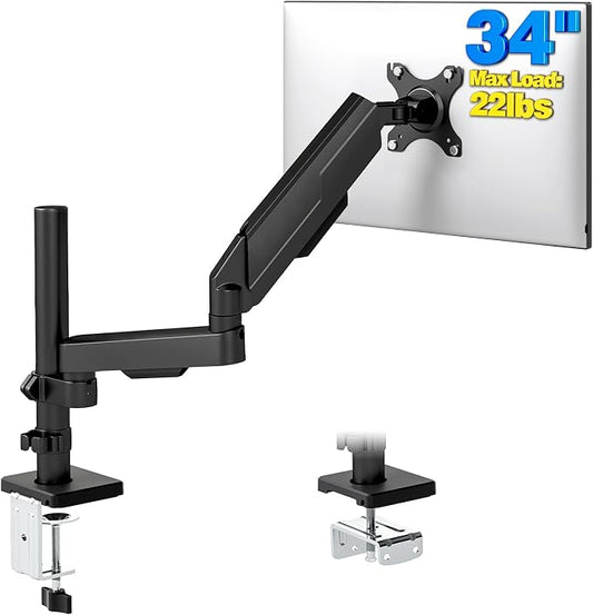 Single Monitor Arm Desk Mount, Adjustable Extra Long Monitor Stand for 17-34 Inch Screens, Hold up to 22 lbs, VESA 75/100mm Mount with Tilt, Swivel, Rotation