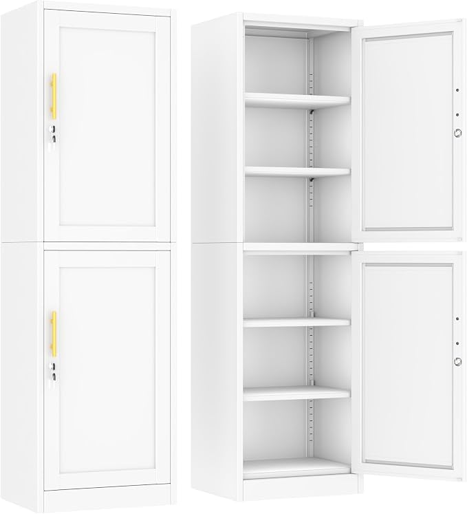 Ckzbx Metal Locker Tall Narrow Storage Cabinet, 67" H Locking Tool File Cabinets Snack Locker Organizer for School Classroom,Bedroom,Gym Home Office,Entryway and Hallway (20" W 2Door White)