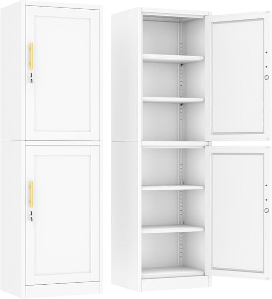 Ckzbx Metal Locker Tall Narrow Storage Cabinet, 67" H Locking Tool File Cabinets Snack Locker Organizer for School Classroom,Bedroom,Gym Home Office,Entryway and Hallway (20" W 2Door White)