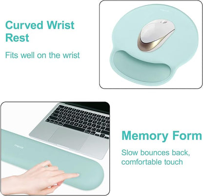 MOSISO Wrist Rest Support for Mouse Pad&Keyboard Set, Circle Curved Ergonomic Mousepad&Coaster Non-Slip Base Home/Office Pain Relief&Easy Typing Pad with Soft Cloth&Silicone Lining, Aquamarine