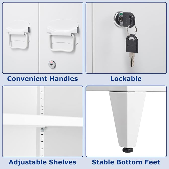 Metal Storage Cabinet with Lock, Locking Cabinets Office Storage Caninet with 2 Doors and Shelves, Lockable Steel Locker Floor Caninets Cupboard, Small Sideboard Buffet Cabnet for Home Office
