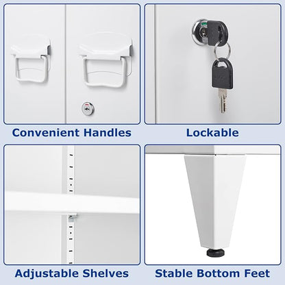 Metal Storage Cabinet with Lock, Locking Cabinets Office Storage Caninet with 2 Doors and Shelves, Lockable Steel Locker Floor Caninets Cupboard, Small Sideboard Buffet Cabnet for Home Office