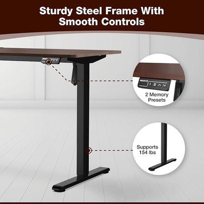 Mount-It! Motorized Standing Desk 40x24 – Height Adjustable Sit to Stand Desk for Home Office, Compact Ergonomic Workstation with Memory Presets, Black Frame with Hazelnut Woodgrain Top