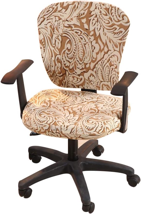Jinzio Computer Office Chair Cover - Split Protective & Stretchable Cloth Polyester Universal Desk Task Chair Chair Covers Stretch Rotating Chair Slipcover, Light Brown