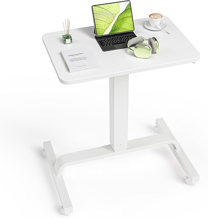 WALKINGDESK Height Adjustable Mobile Standing Desk with 360 Swivel Casters, 29"-45" Pneumatic Rolling Desk on Wheels, Perfect for Home Office, Bedroom, Living Room, White