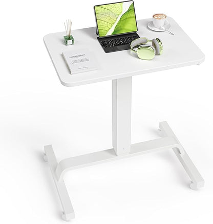 WALKINGDESK Height Adjustable Mobile Standing Desk with 360 Swivel Casters, 29"-45" Pneumatic Rolling Desk on Wheels, Perfect for Home Office, Bedroom, Living Room, White