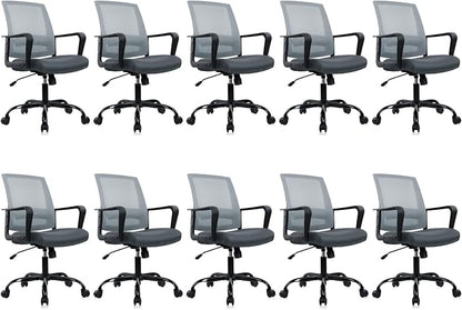CLATINA Ergonomic Office Desk Chair - Mesh Office Chair with Adjustable Lumbar Support, Rolling Comfortable Computer Task Chairs with Arms for Home Conference-Gray, 10 Pack