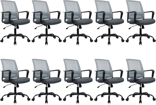 CLATINA Ergonomic Office Desk Chair - Mesh Office Chair with Adjustable Lumbar Support, Rolling Comfortable Computer Task Chairs with Arms for Home Conference-Gray, 10 Pack