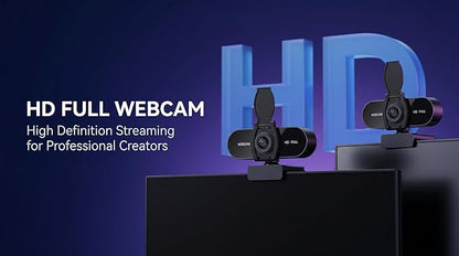 2K HD Webcam with Microphone, Noise Cancellation, Privacy Cover, Wide-Angle Lens, Auto Light Correction, Plug & Play USB Webcam for Laptop, Desktop, PC, Mac, Zoom, Skype, Streaming