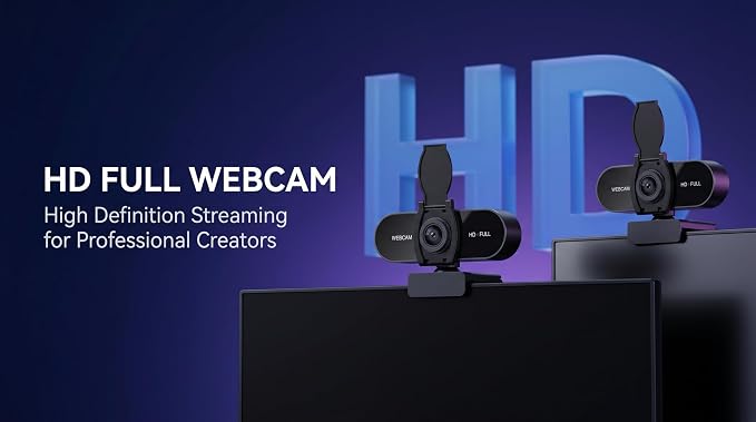 4K HD Webcam with Microphone, Noise Cancellation, Privacy Cover, Wide-Angle Lens, Auto Light Correction, Plug & Play USB Webcam for Laptop, Desktop, PC, Mac, Zoom, Skype, Streaming