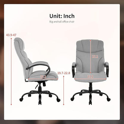 Office Chair Big and Tall 500lbs Wide Seat Desk Chair with Lumbar Support Arms High Back PU Leather Executive Task Ergonomic Computer Chair for Back Pain (Grey)