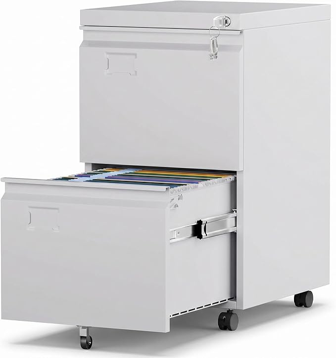 Aobabo Rolling File Cabinet with Lock,2 Drawer Metal Filing Cabinet for Home Office & Under Desk, Heavy-Duty Mobile Storage with 5 Wheels (Anti-Tilt), Fits Letter/Legal,Required Assembly