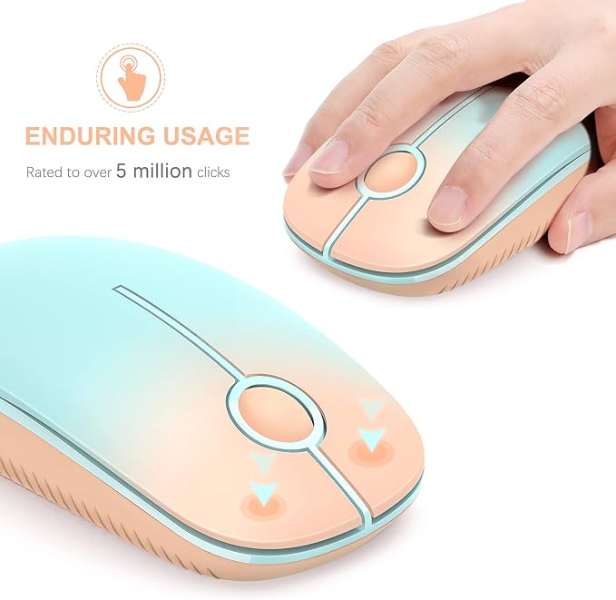 Unipows Wireless Mouse - 2.4G Slim Portable Computer Mouse with Nano Receiver, Less Noise Mobile Optical Mice for Notebook, PC, Laptop, Computer, Mac (Gradient Orange to Mint Green)