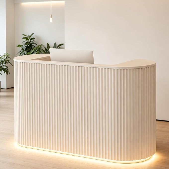 Reception Desk with Counter, 47 inch Modern Retail Counter, Reception Desk with LED Lights & Power Outlets for Checkout, Salons, Beauty Salon, Home Office