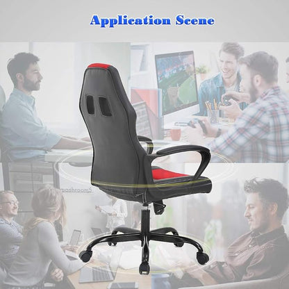 BestOffice Office Chair PC Gaming Chair Cheap Desk Chair Ergonomic PU Leather Executive Computer Chair Lumbar Support for Women, Men (Red)