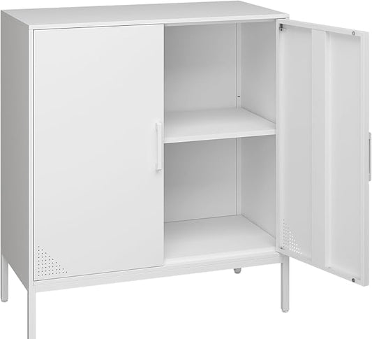 Steehoom Metal Storage Cabinet with Adjustable Shelves, Steel Buffet Sideboard for Entryway, Garage, Dining Room, Kitchen, Office, Bar (White, 31.5" D x 15.75" W x 35.43" H)