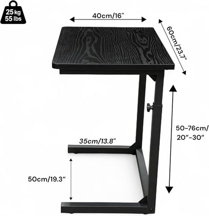 Height Adjustable C-Shaped Sofa Side Table, Laptop Table for Couch & Bed, Black