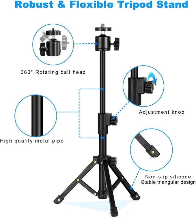 Webcam Tripod Stand, Extendable Webcam Stand for Desk Small Camera Tripod for Logitech Webcam C922 C930e C920S C920 C615 C960 C920x BRIO 4K, NexiGo N60, Right Light, GoPro, DSLR, Projector, and More