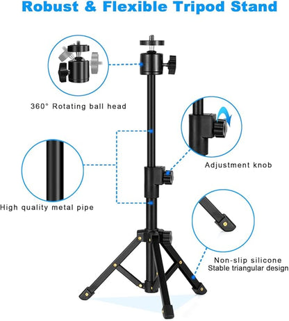 Webcam Tripod Stand, Extendable Webcam Stand for Desk Small Camera Tripod for Logitech Webcam C922 C930e C920S C920 C615 C960 C920x BRIO 4K, NexiGo N60, Right Light, GoPro, DSLR, Projector, and More